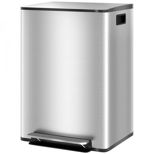 Cubo de Basura de Cocina con 2 Compartimentos 2x30L con Pedal Tapa de Cierre Suave y Cubo Extraíble Plata [8]