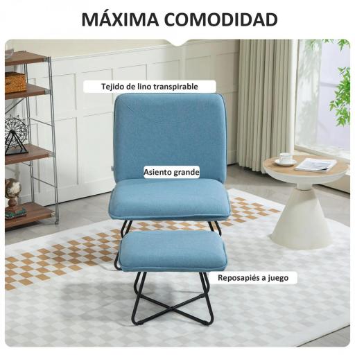 Butaca con Reposapiés Sillón para Lectura con Patas de Acero en Forma de Cruz Azul Claro [4]