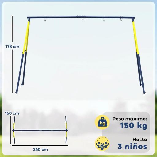 Estructura de Columpio Infantil Metálica para 2 Columpios Carga 150 kg para Asiento de Columpio Nido Azul [1]