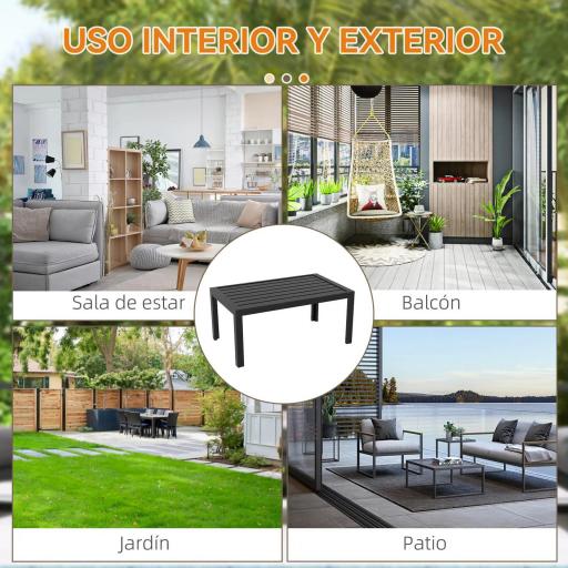 Mesa de Centro de Jardín Rectangular con Estructura de Acero Galvanizado para Patio Terraza 101,5x61x46 cm Negro [5]