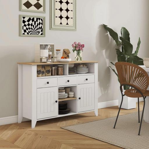 Aparador de Cocina Mesa para Televisores de 50 Pulgadas con 3 Cajones 2 Puertas 120x38x81,5 cm Blanco