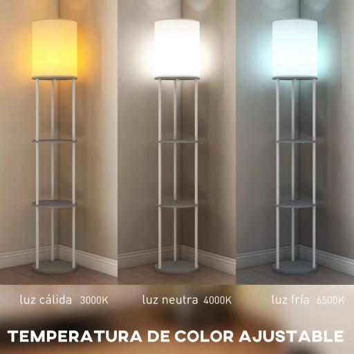 Lámpara de Pie con Estantes con 3 Temperaturas de Color Control Remoto para Salón Dormitorio Oficina Gris [2]