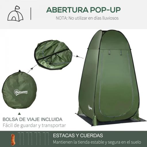 Tienda de Ducha Camping Portátil con Bolsillo Bolsa de Transporte y UV 20+ para Baño Inodoro 126x124x189 cm Verde Oliva [4]