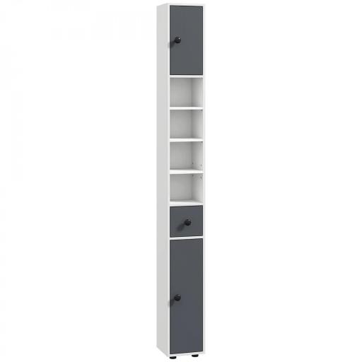 Columna de Baño con 1 Cajón 5 Estantes y 2 Puertas para Salón Dormitorio Carga 30 kg 20x20x180 cm Gris [8]