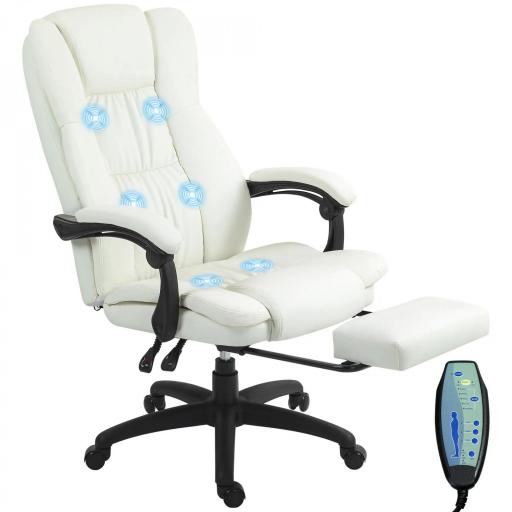 Silla de Masaje Reclinable con Altura Ajustable Reposapiés Retráctil y Control Remoto 68,5x68,5x113-121 cm Crema [8]