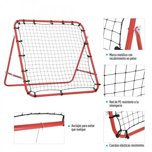 Red de Rebote Reboteador de Metal con Ángulo Ajustable para Entrenamiento de Deportes 96x80x96 cm Rojo [5]