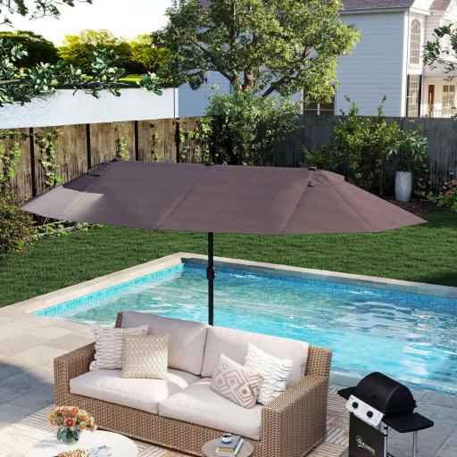 Sombrilla Doble para Jardín 460x270x240 cm Parasol Anti UV con Manivela para Exterior Patio Terraza Piscina Color Gris