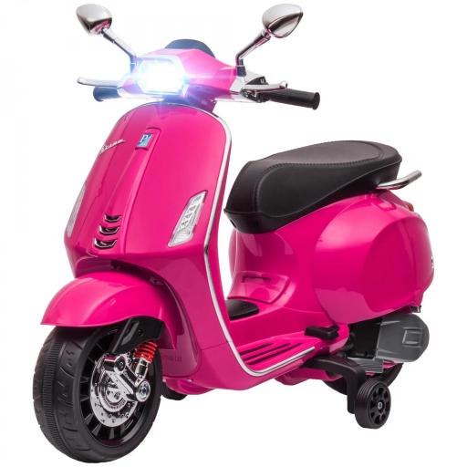 Moto Eléctrica para Niños de +3 Años con Licencia Vespa con USB MP3 Luz LED Radio FM Velocidad 3 km/h Carga 35kg Rosa [8]