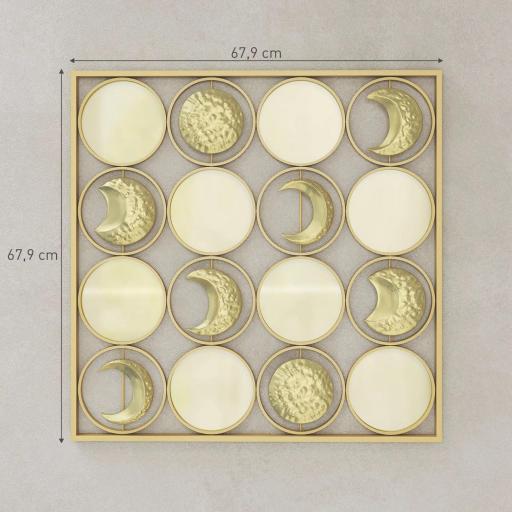 Decoración de Metal para Pared de Fases Lunares Multidireccional con 16 Discos Dorado [1]