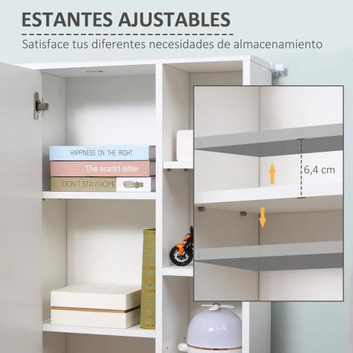 Armario de Suelo para Baño de Madera con 8 Compartimentos Abiertos y 1 Puerta con Estantes Ajustables Mueble Auxiliar Multiusos para Cocina Salón 71x22x100 cm Blanco [5]
