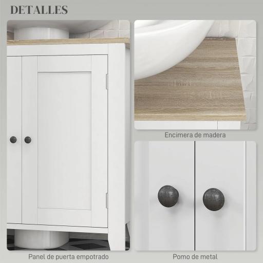 Mueble para Debajo del Lavabo Armario Bajo con 2 Puertas y Estante Ajustable Estilo Moderno 60x30x60 cm Blanco [8]