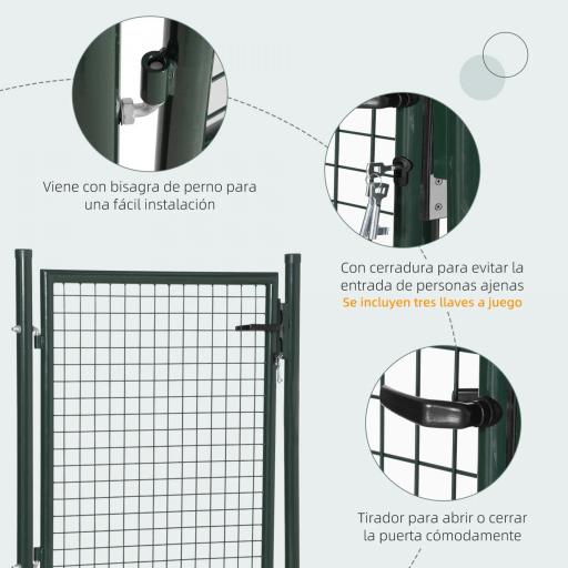 Puerta Verja de Jardín de Acero con Cerradura Manija y 3 Llaves Puerta de Valla Cerca para Exterior Patio Terraza 97x150 cm Verde [4]
