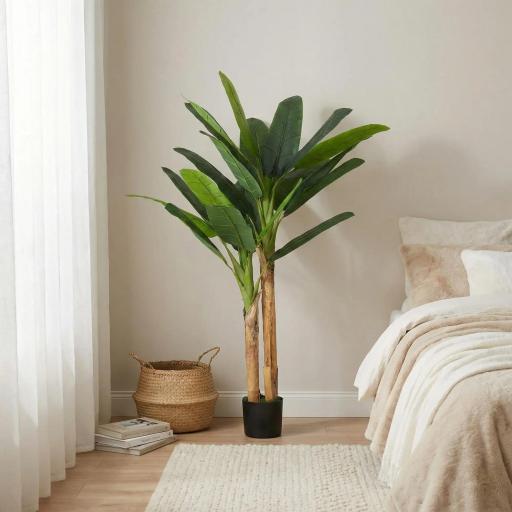 Árbol de Plátano Artificial 150 cm Planta Artificial Decorativa con Maceta y 2 Troncos para Hogar Oficina Salón Verde [1]