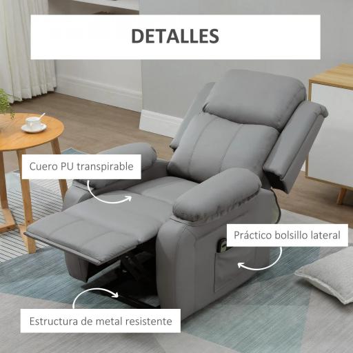 Sillón Relax Levanta Personas Sillón Elevador con Control Remoto Reclinación Eléctrica 160° Reposapiés 76x90x105 cm Gris [5]