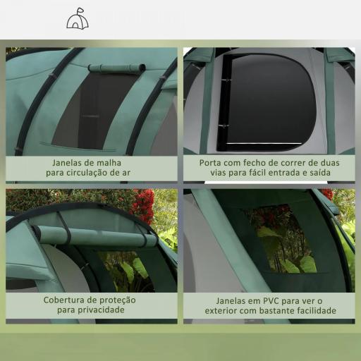 Tienda de Campaña para 3 Personas Impermeable PU2000 mm Protección UV30+ con Bolsa de Transporte 475x264x172 cm Verde [5]