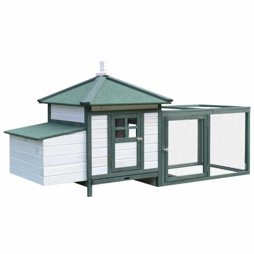 Gallinero de Madera Jaula para Gallinas de Exterior con Nido Bandeja Extraíble y Espacio para Correr 196x76x97 cm Verde [9]