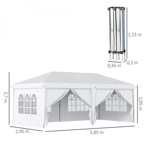 Carpa Plegable 5,85x2,95x2,7 m con 4 Paneles 4 Ventanas 2 Puertas 1 Bolsa Anti-UV y 12 Orificios de Drenaje Blanco [1]