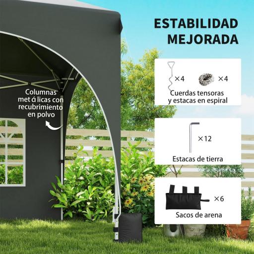 Carpa Plegable 6x3 m Pop-up con 6 Laterales Desmontables Altura Ajustable y Bolsa de Transporte Gris Oscuro [1]