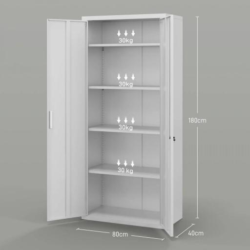 Archivador con Llave Estantes Ajustable Armario Archivador Metálico para Oficina Estudio Salón 80x40x180 cm Blanco [6]