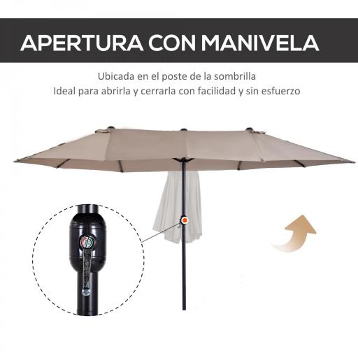 Sombrilla Doble para Jardín 455x265x238 cm Parasol Grande con Manivela Manual Protección Solar Color Café [4]