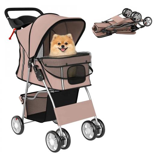 Carrito para Perros Pequeños con Cesta de Almacenaje Portavasos Ruedas y Cojín Lavable 77x44x102 cm Café [8]