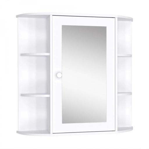 Armario de Baño con Espejo Mueble Colgante de Aseo con 1 Puerta 2 Estantes Interiores y 6 Estantes Laterales para Salón Cocina Dormitorio 66x17x63 cm Blanco [7]