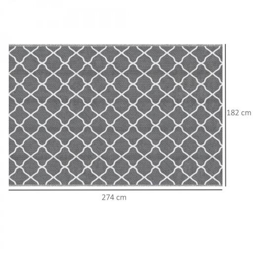 Alfombra Exterior Reversible 182x274 cm de Plástico Impermeable para Terraza Patio Camping Playa Gris y Blanco [1]