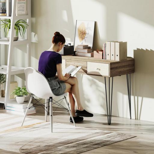 Escritorio Boho-Chic con Cajones Patas Horquilla y Encimera Espaciosa para Oficina Dormitorio Tocador 105x50x75cm Madera [7]