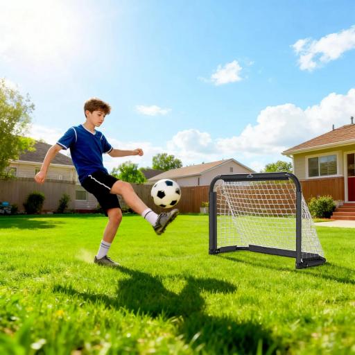Mini Porterías de Fútbol Plegables Set de 2 Porterías de Exterior para Niños y Adultos 90x36x60 cm Negro [5]