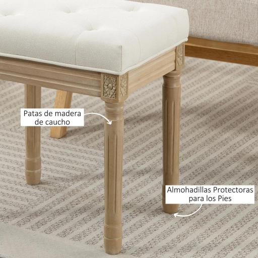 Reposapiés Salón Estilo Rústico Tapizado en Lino Sintético con Madera Maciza Patas Talladas Asiento Acolchado Beige [3]