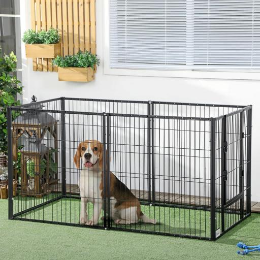 Parque para Perros de 6 Paneles Ajustable Valla Metálica para Mascotas con Marco de Acero 82,5-150x79x81 cm Negro