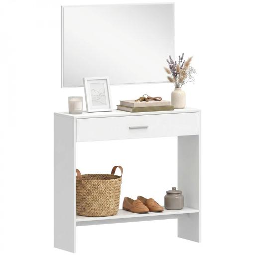 Recibidor de Entrada con Espejo Cajón y Estante Mueble de Recibidor para Pasillo 91,5x27,9x85,5 cm Blanco [8]