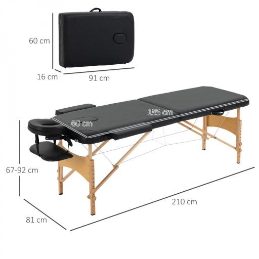 Camilla Plegable con Altura Ajustable 67-92 cm para Uso Profesional de Belleza Acupuntura y Fisioterapia 210x81 cm Negro [1]
