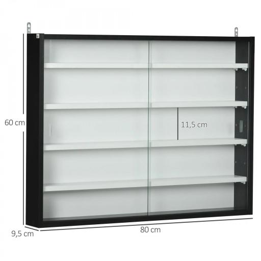 Vitrina Expositora Vitrina de Pared con Estantes Ajustables y 2 Puertas Correderas de Vidrio para Colecciones Perfumes Figuras de Decoración 80x9,5x60 cm Blanco y Negro [1]