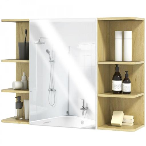 Armario de Baño de Pared con Espejo Puerta Estantes Abiertos 80x20x59 cm Natural [9]