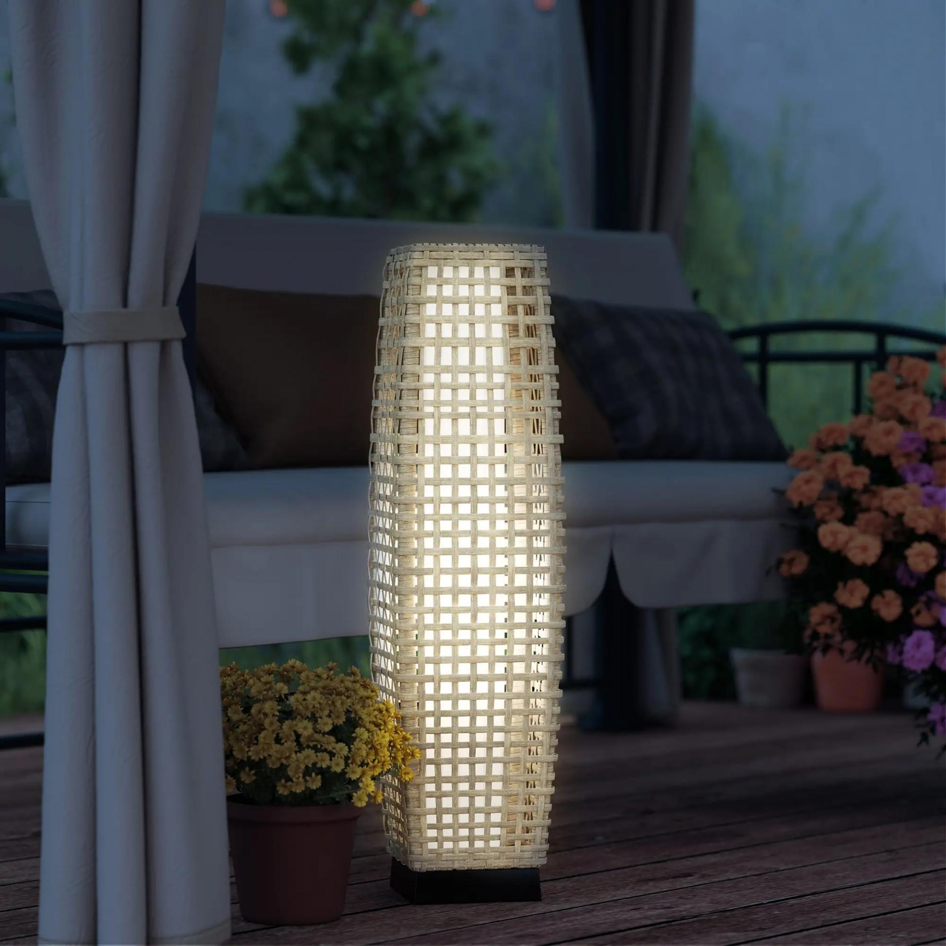 Lámpara Solar de Jardín de Ratán Sintético con Luces LED Encendido/Apagado Automático 21x21x78 cm Natural