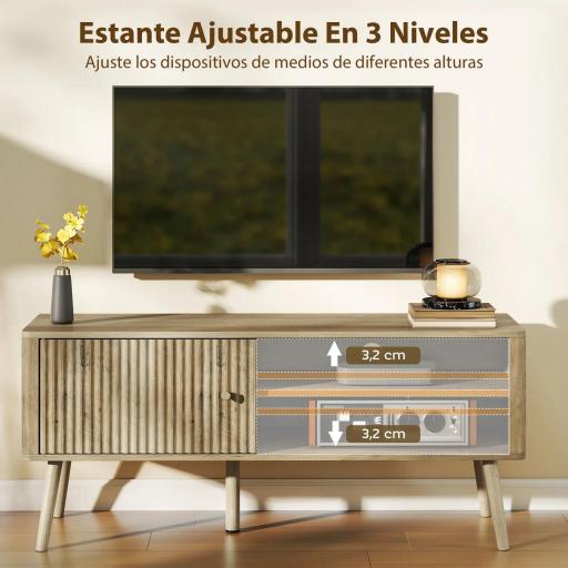 Mesa de TV con Puerta Estante Ajustable Compartimentos Abiertos y Orificio para Televisión hasta 55 Pulgadas Roble [3]