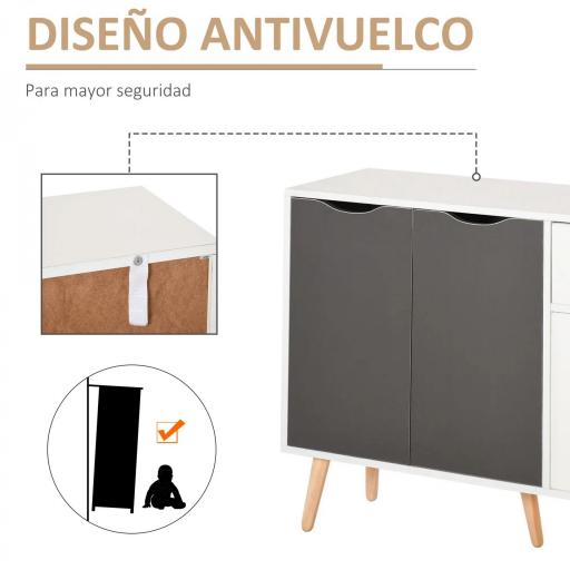 Aparador para Salón con 3 Puertas y Cajón Mueble Auxiliar para Salón Cocina Dormitorio 90x30x72 cm Blanco y Gris [6]