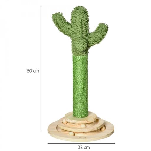 Poste Rascador para Gatos en Forma de Cactus Pequeño Árbol Rascador para Gatos con Poste de Sisal y Felpa Pelota Colgante y Base con Juego de Madera 32x32x60 cm Verde [1]