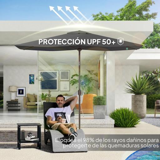Toldo de Recambio de Sombrilla de 3x2 m Toldo de Repuesto para Sombrilla con Ventilación Superior Protección UV 50+ Gris [7]
