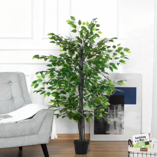 Planta Artificial Ficus Artificial de 145 cm con 756 Hojas y Maceta para Decoración Interior Ø20x145 cm Verde [6]