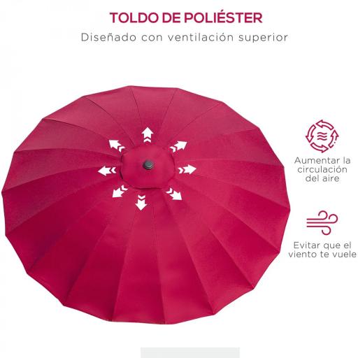 Sombrilla de Jardín Ø250x240 cm con Manivela Parasol con Ángulo Inclinable con 18 Varillas para Exterior Rojo Burdeos [3]