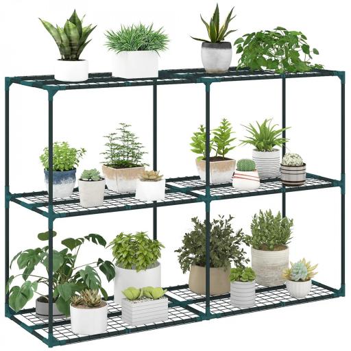 Soporte para Plantas de 3 Niveles Estantería para Plantas de Acero para Interior y Exterior 143x48x100 cm Verde [8]