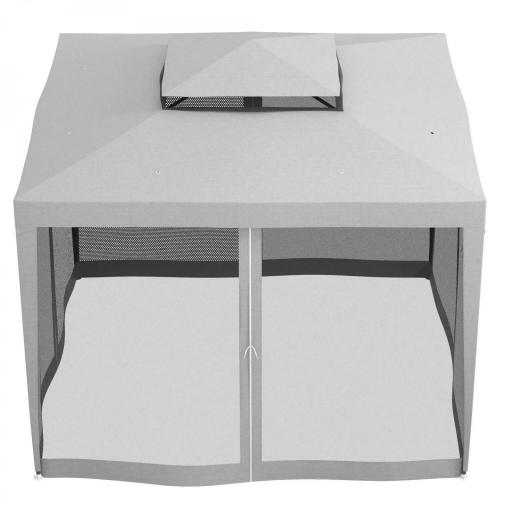 Carpa de Jardín 3x3 m Cenador Gazebo con 4 Mosquiteras Laterales Techo Doble 8 Orificios de Drenaje Marco de Metal Gris [4]