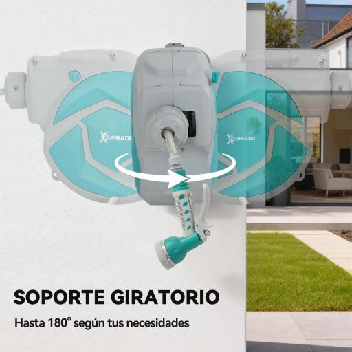 Manguera Retráctil de Pared con Carrete de 10+1 m con Retorno Enrollado Automático y Boquilla de 7 Funciones Gira 180° [5]