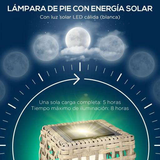 Lámpara Solar de Jardín de Ratán Sintético con Luces LED Encendido/Apagado Automático 21x21x78 cm Natural [4]