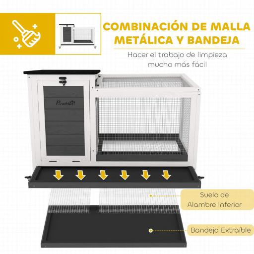 Jaula para Conejos con Techo Asfáltico Abatible Bandeja Extraíble y Ruedas 91x51x66 cm Blanco y Gris Oscuro [2]