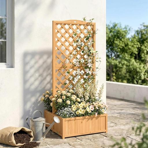 Jardinera con Enrejado de Madera para Plantas Trepadoras con 2 Cajas Plegables Base de Listones 73x70x170 cm Natural [0]