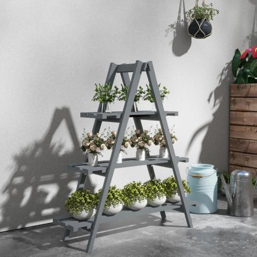 Soporte para Plantas Plegable de Madera Estantería para Macetas de 3 Niveles con Marco en A 100x36x112 cm Gris