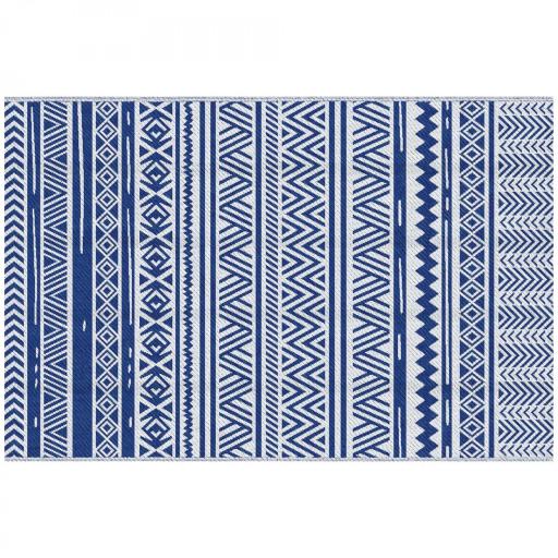 Alfombra Reversible 182x274 cm Estilo Moderno para Terraza Balcón Patio Camping Playa Azul Oscuro y Blanco [10]